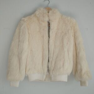 VTG Dyed Genuine Rabbit Fur Jacket Coat Kids 10 Cream Satin Lined Full Zip